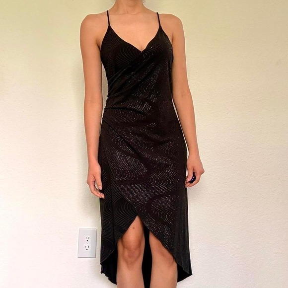 Papaya Dresses & Skirts - Vintage Papaya black glitter asymmetrical midi dress